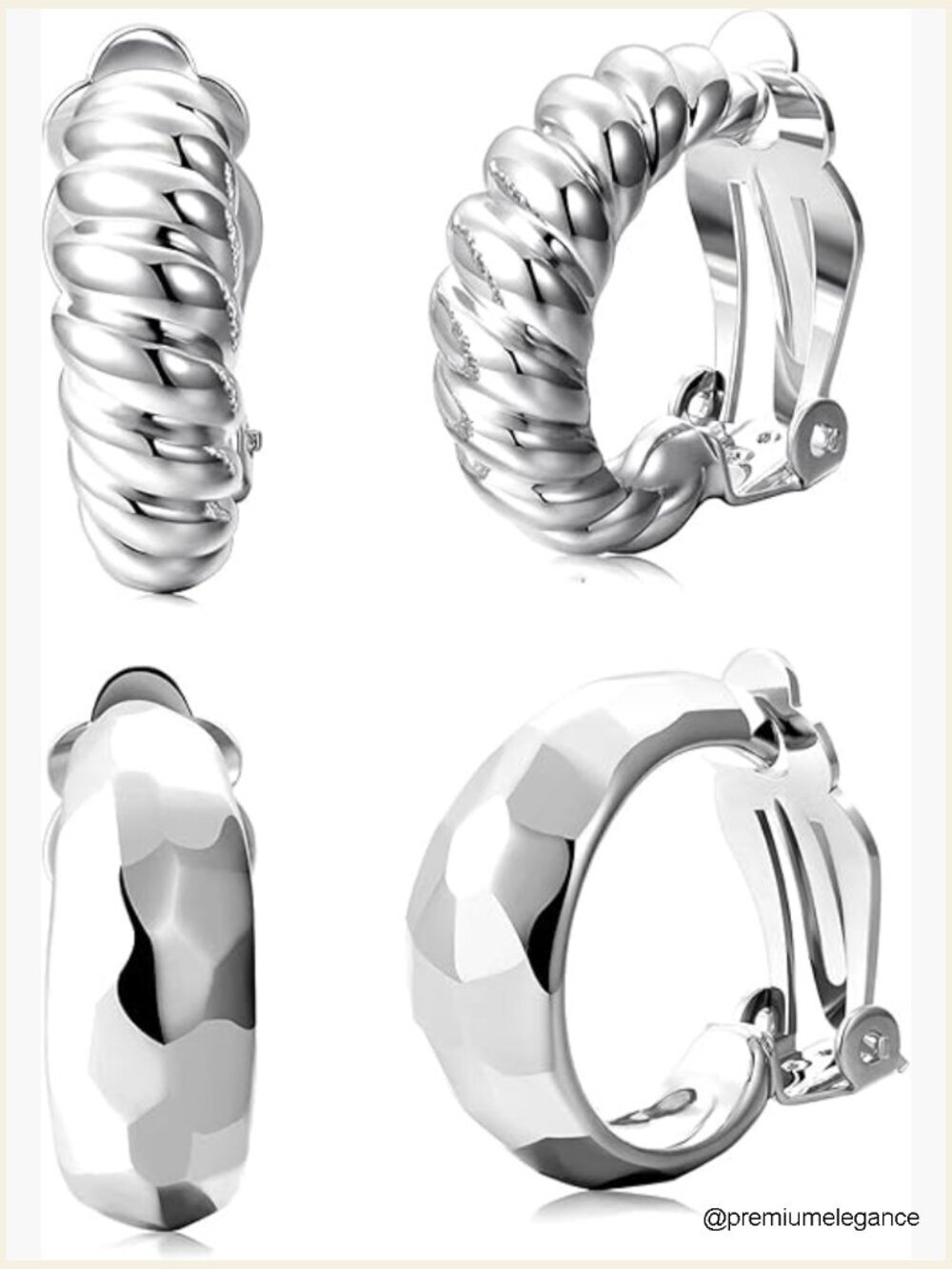 Two Pair Clip On Hoop Earrings Set Hypoallergenic Non Pierced Croissant